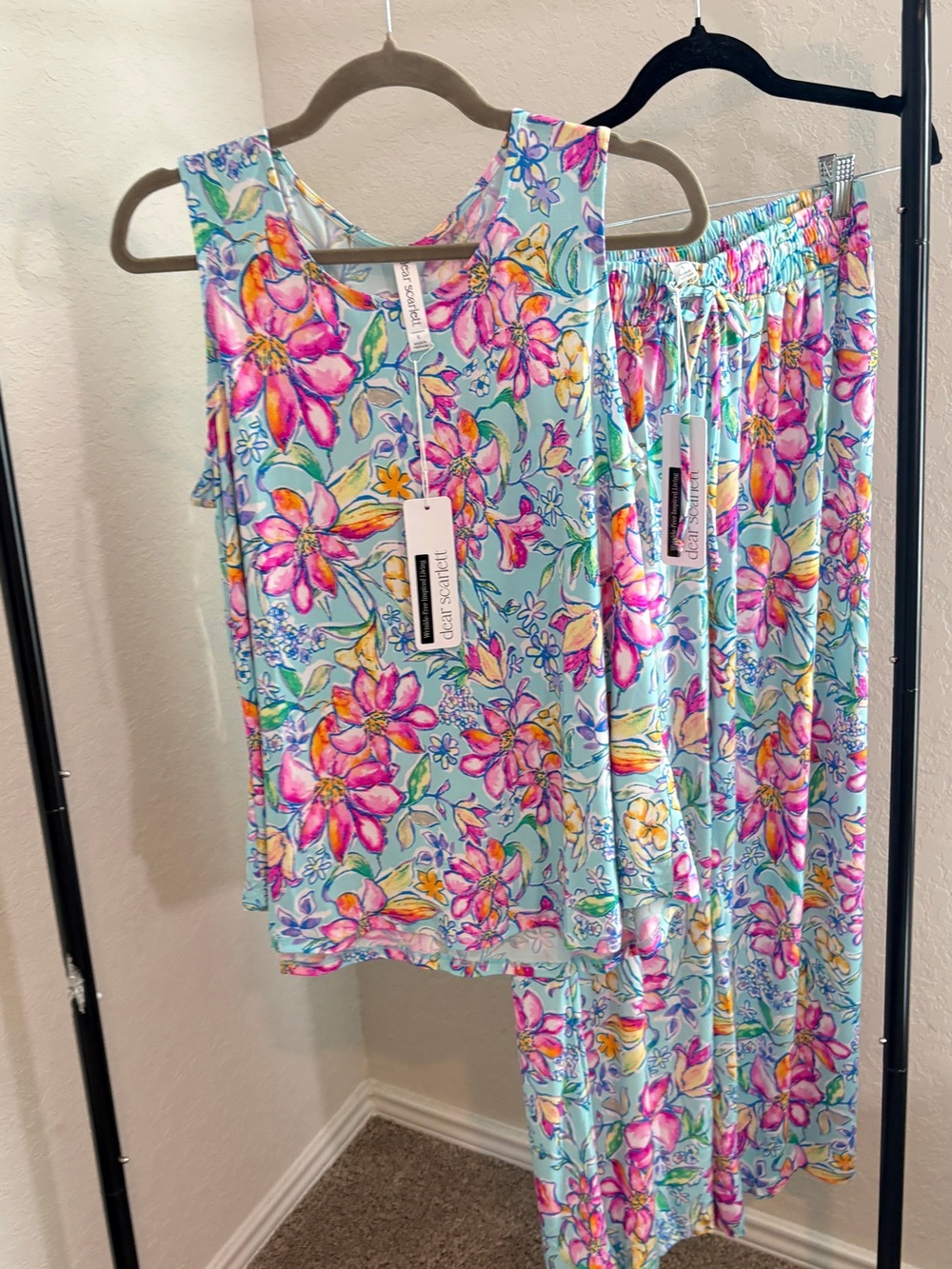 Dear Scarlett Floral Two-Piece Lounge Set in Aqua & Pink